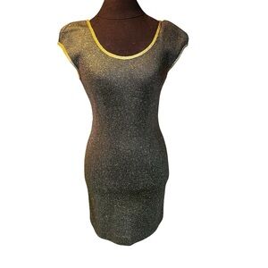 Vintage Albert Nipon 1960s Green Metallic Cap Sleeve Sheath Dress Rock Glam XS